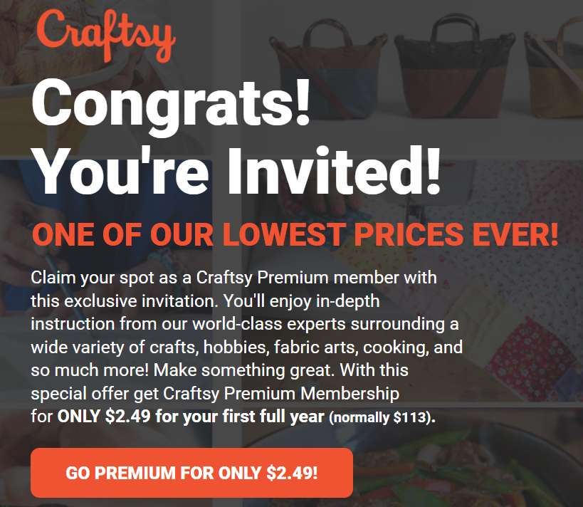 


                                                     Craftsy  $113 olan fiyatını $2.49'a düşürdü